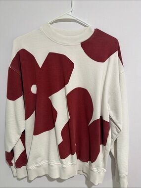 White Sweatshirt with Burgundy Floral Print